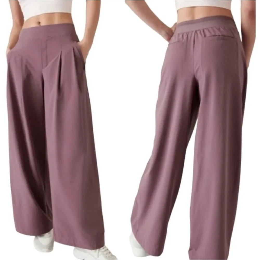 Athleta Brooklyn Heights Pleated Wide Leg Damask Mauve EUC - Picture 1 of 7